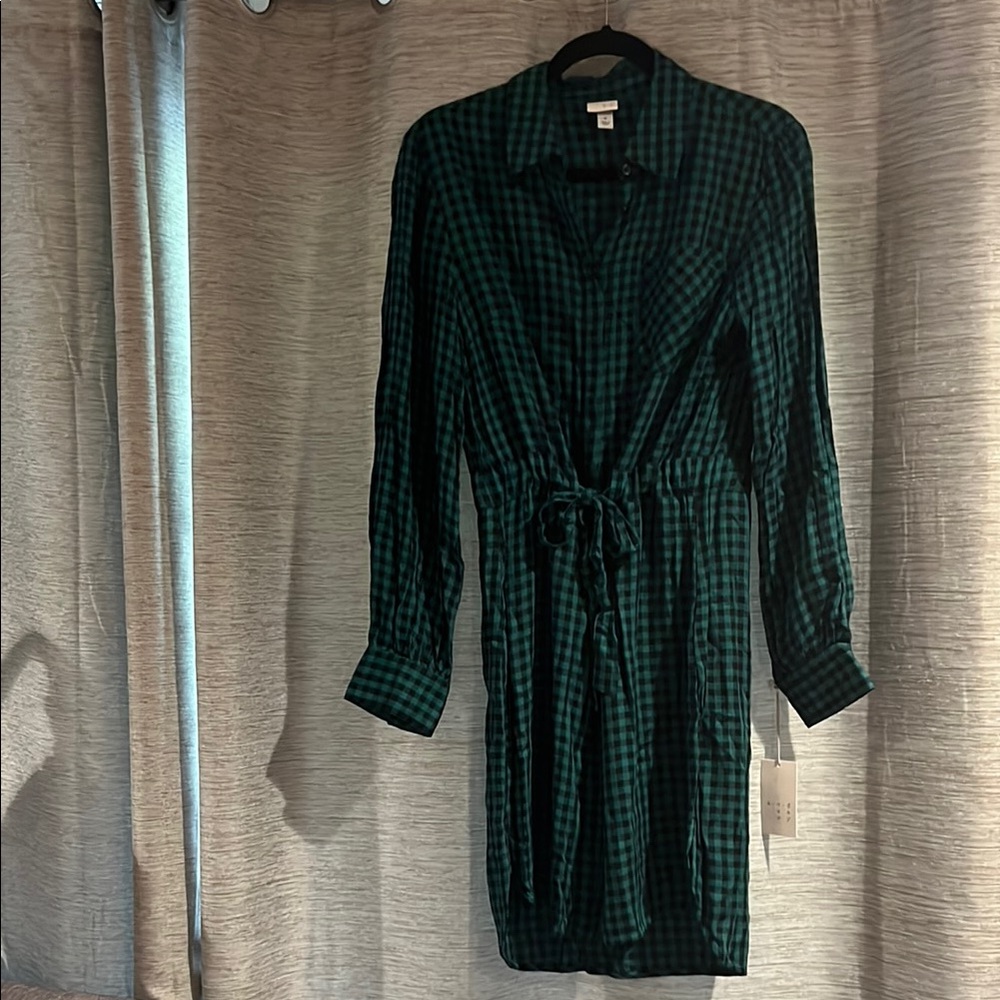 NWT. a new day Dark Green Checkered Long Sleeve Dress